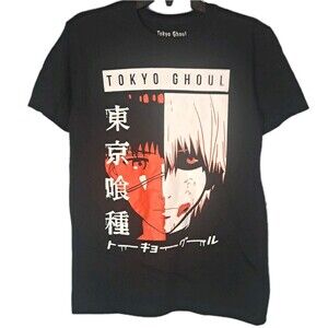 Tokyo Ghoul Kaneki Split Face Anime Graphic Tee T-Shirt Adult X-Small Black XS